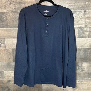 Navy Blue Woolrich Button Neck Long Sleeve Shirt
